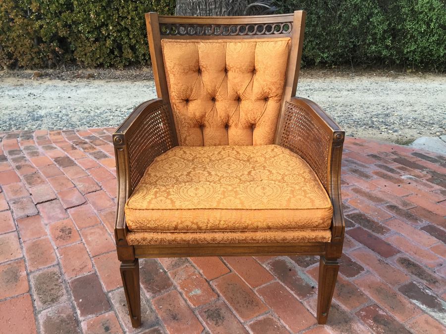 Upholstered Cane Arm Chair