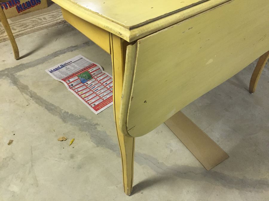 Yellow French Provencial Dining Table With Drop-Leafs On End And Two Removable Leafs [Photo 3]