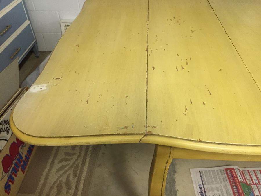 Yellow French Provencial Dining Table With Drop-Leafs On End And Two Removable Leafs [Photo 5]