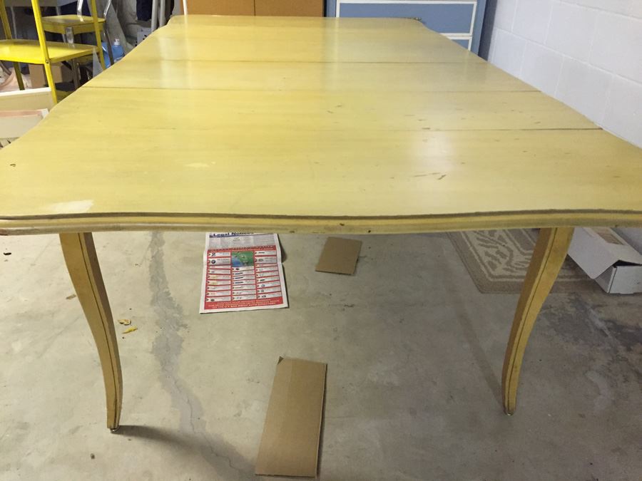 Yellow French Provencial Dining Table With Drop-Leafs On End And Two Removable Leafs [Photo 2]