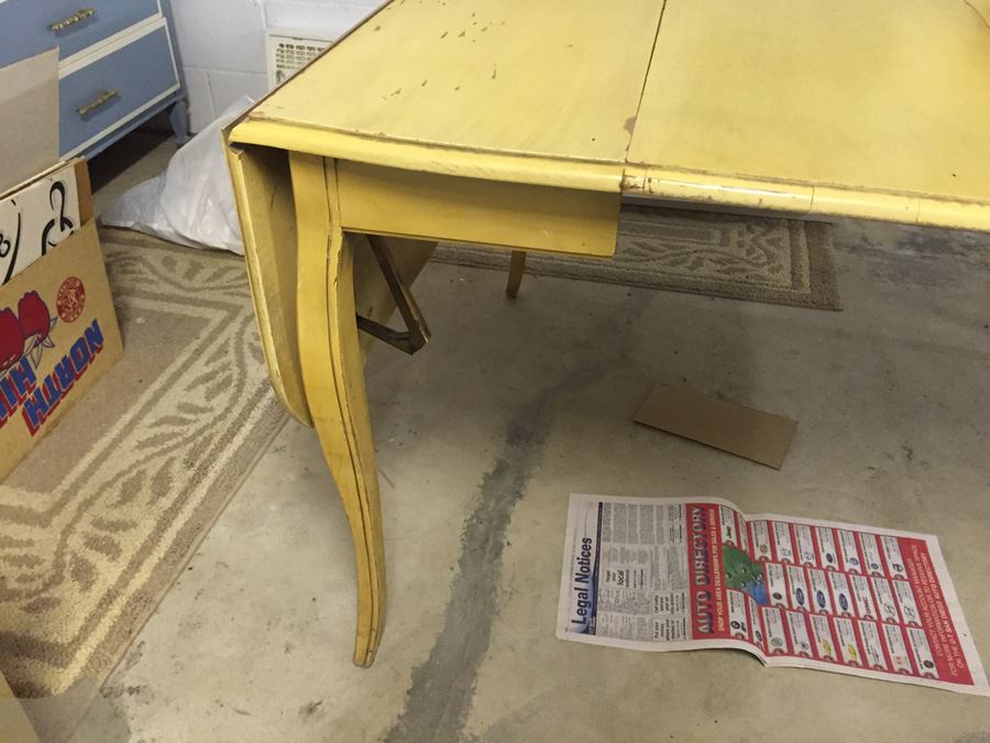 Yellow French Provencial Dining Table With Drop-Leafs On End And Two Removable Leafs [Photo 11]