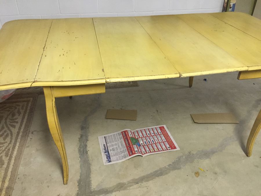 Yellow French Provencial Dining Table With Drop-Leafs On End And Two Removable Leafs [Photo 4]