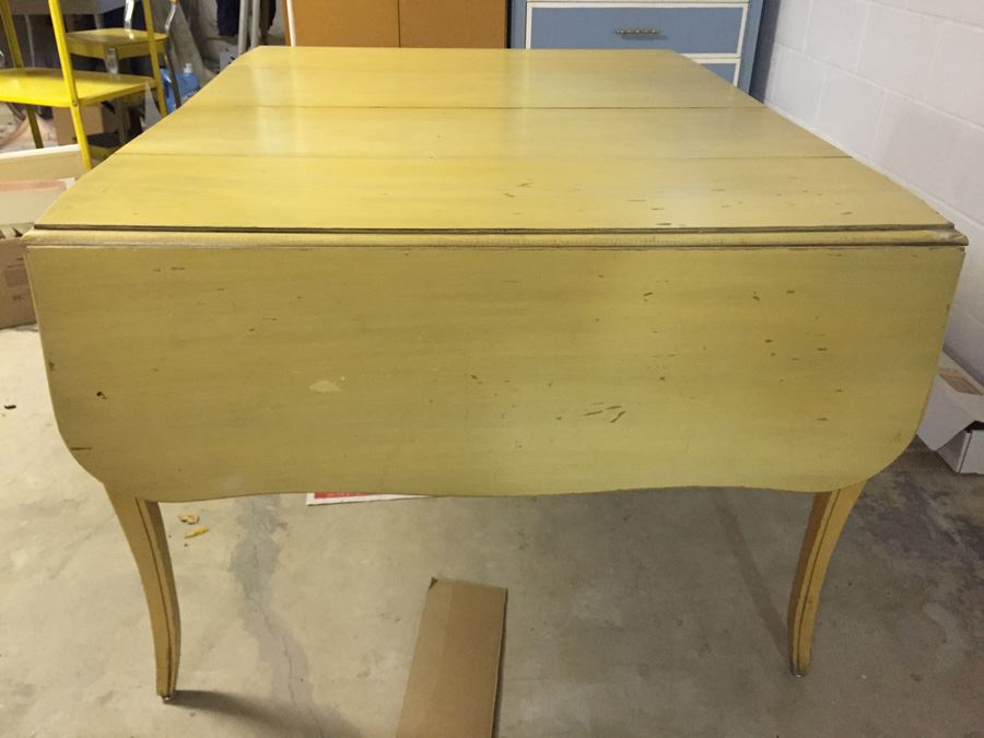 Yellow French Provencial Dining Table With Drop-Leafs On End And Two Removable Leafs [Photo 9]