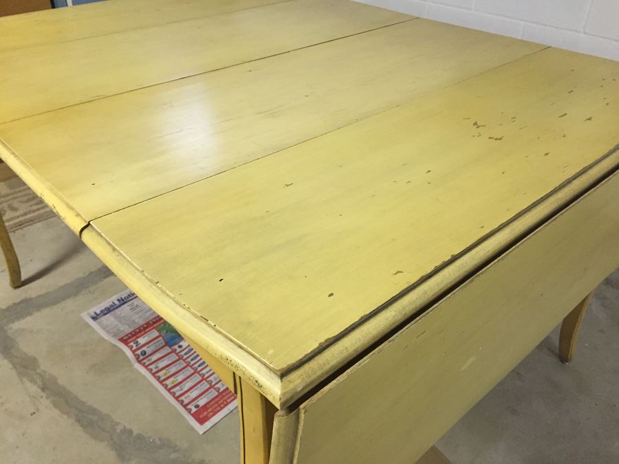 Yellow French Provencial Dining Table With Drop-Leafs On End And Two Removable Leafs [Photo 10]