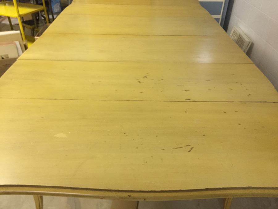 Yellow French Provencial Dining Table With Drop-Leafs On End And Two Removable Leafs [Photo 7]