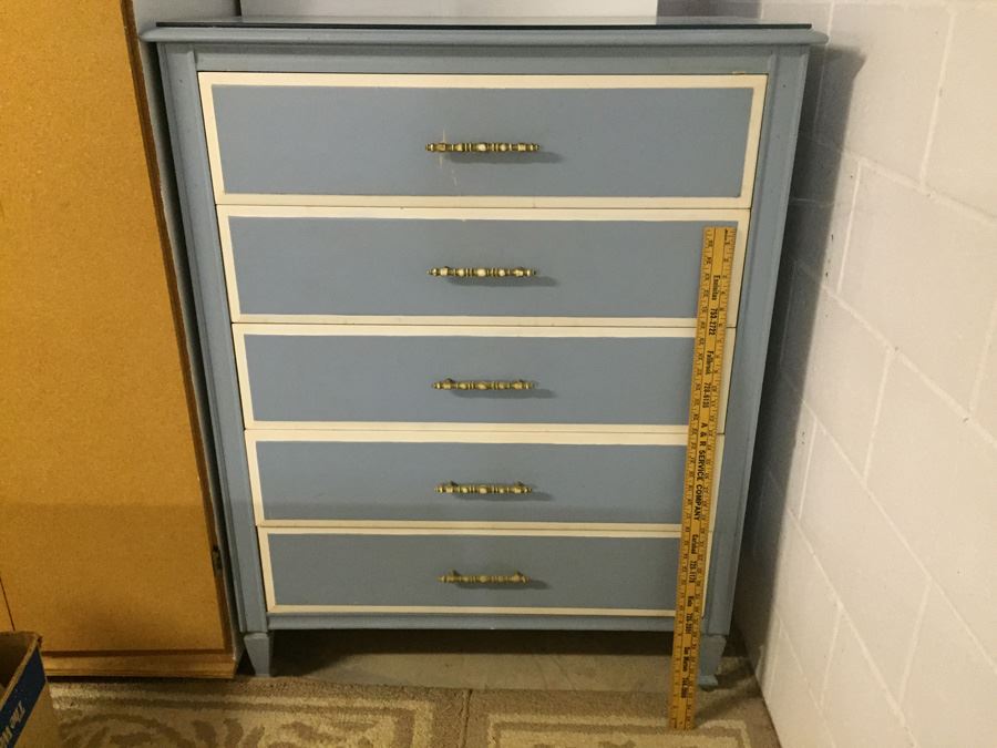 5-Drawer Painted Light Blue And White Dresser [Photo 3]