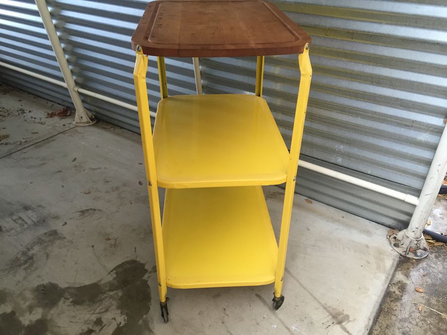 Yellow 3-Tier Metal and Wood Rolling Cart [Photo 5]