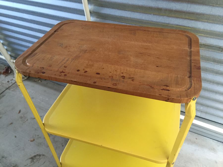 Yellow 3-Tier Metal and Wood Rolling Cart [Photo 4]