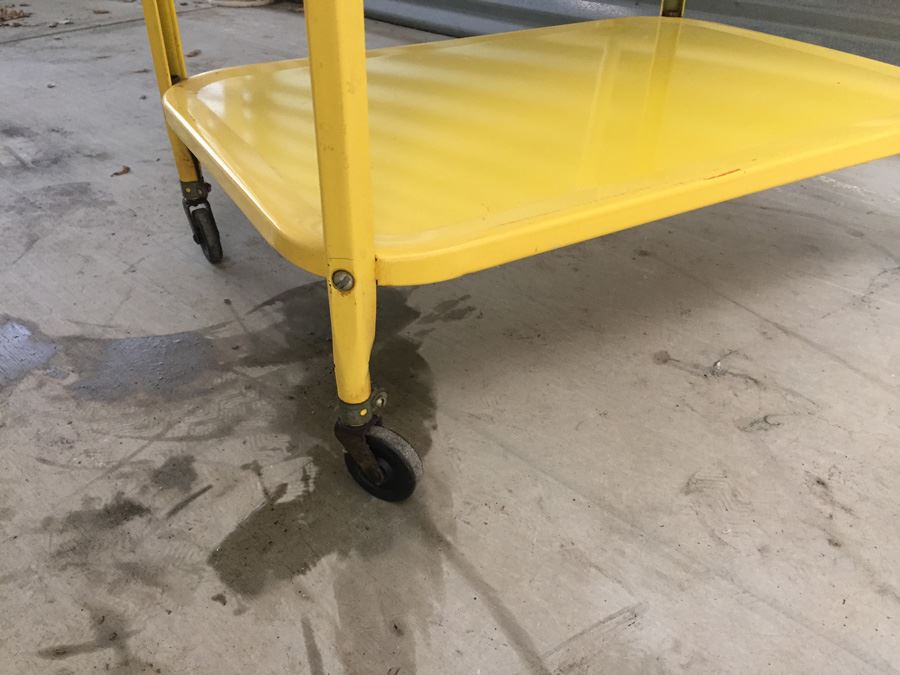 Yellow 3-Tier Metal and Wood Rolling Cart [Photo 3]