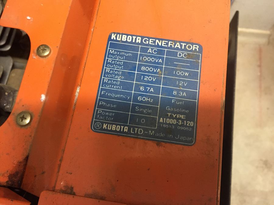 KUBOTA Engine Generator Type A1000-3-120 Japan With Rolling Cart [Photo 2]