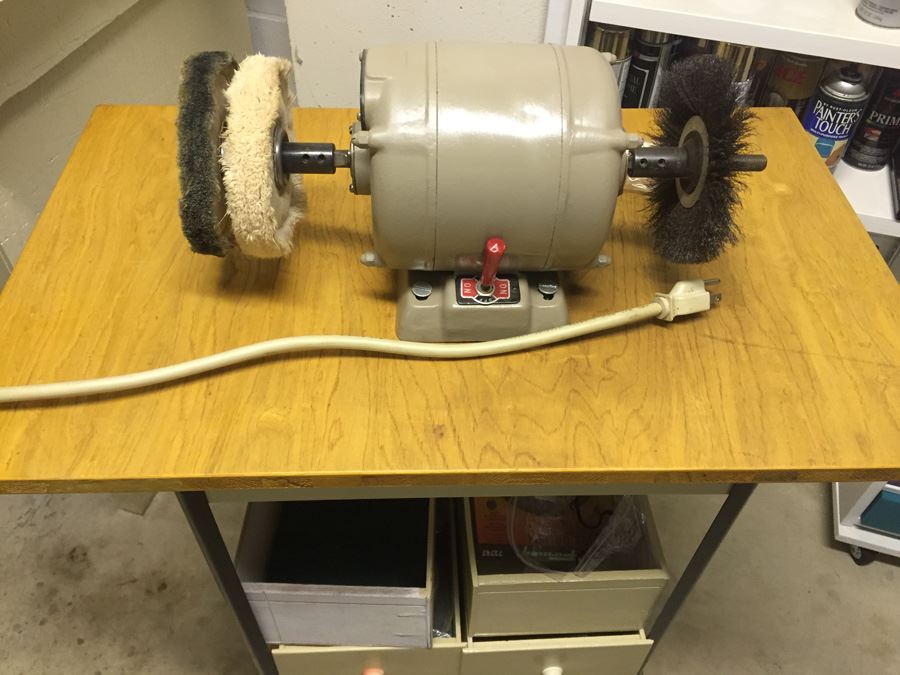 Rolling Cart With Companion 1/3 HP Heavy Duty Buffer And Tons Of Buffing Equipment Wheels