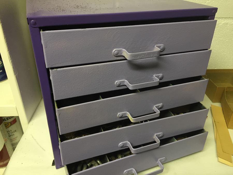5-Drawer Small Metal Storage Cabinet Filled With Hardware [Photo 2]