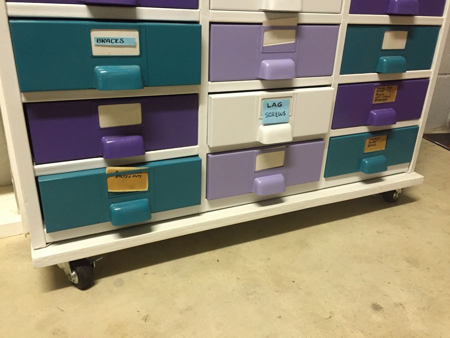 Nice 27-Drawer Metal Cabinet On Casters Filled With Hardware [Photo 5]