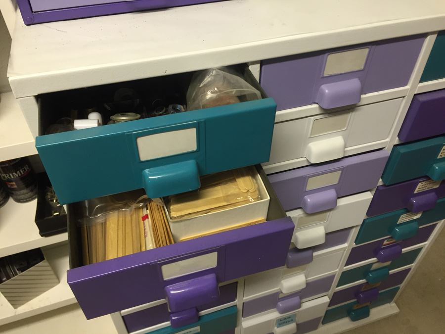 Nice 27-Drawer Metal Cabinet On Casters Filled With Hardware [Photo 4]