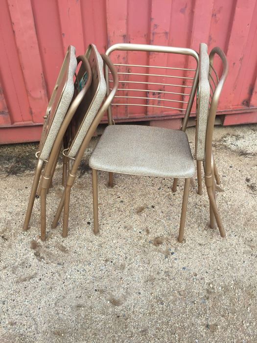 Set Of 4 Metal Mid-Century Folding Chairs