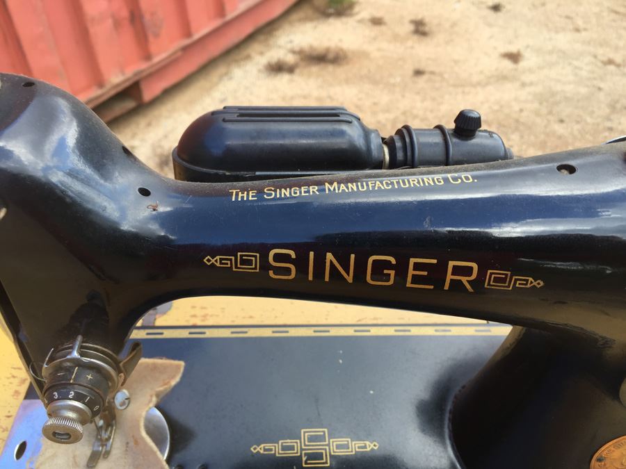 Vintage Singer Sewing Machine With Cabinet, Chair, And Supplies [Photo 2]
