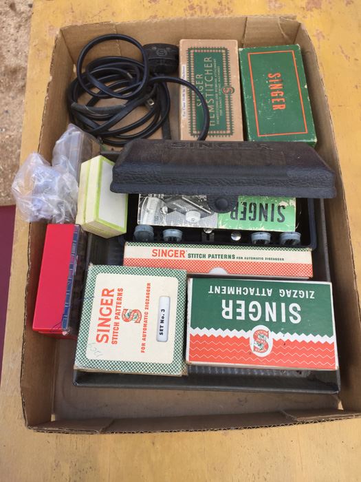 Vintage Singer Sewing Machine With Cabinet, Chair, And Supplies [Photo 3]