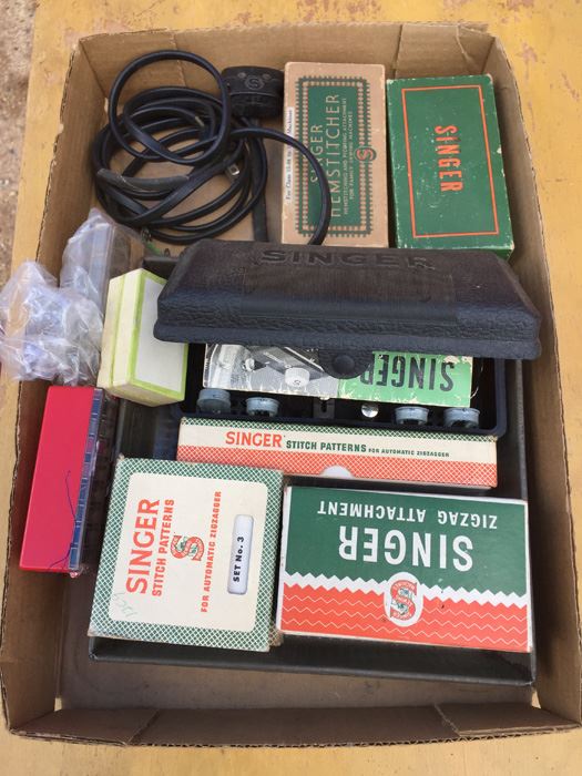 Vintage Singer Sewing Machine With Cabinet, Chair, And Supplies [Photo 4]