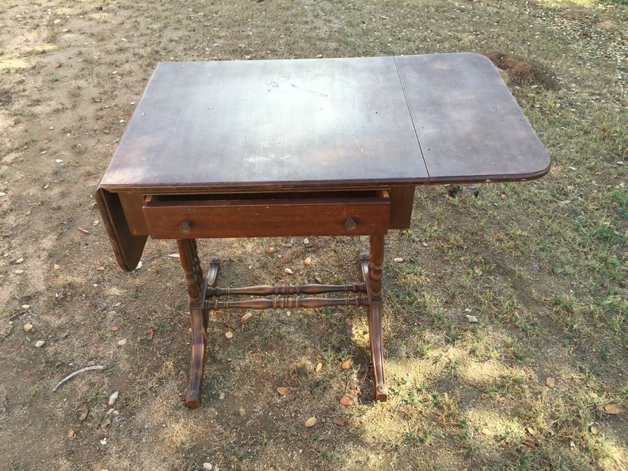 Vintage Drop-Leaf Table With Drawer BUTLER Style 5129