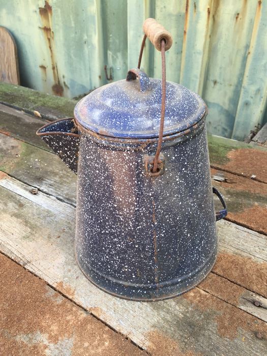 Vintage Enamelware Farm Kitchen Coffee Pot