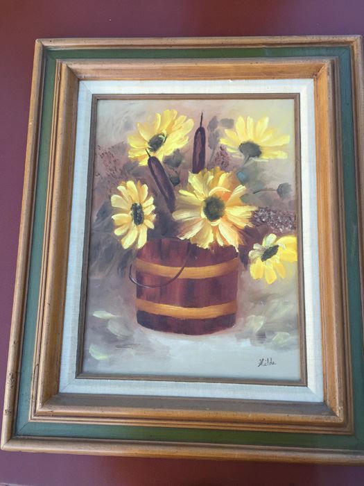 Original Framed Floral Oil Painting By Hilda