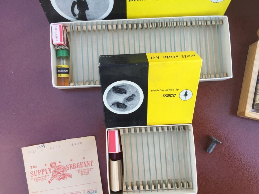 1950's PALOMAR Microscope Model PM-905 With Wooden Box And Slide Kits [Photo 8]