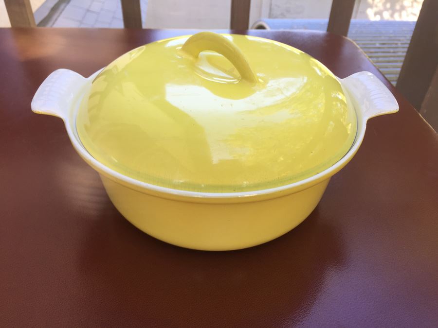 Descoware Belgium Yellow White Enamel Cast Iron Dutch Oven [Photo 4]