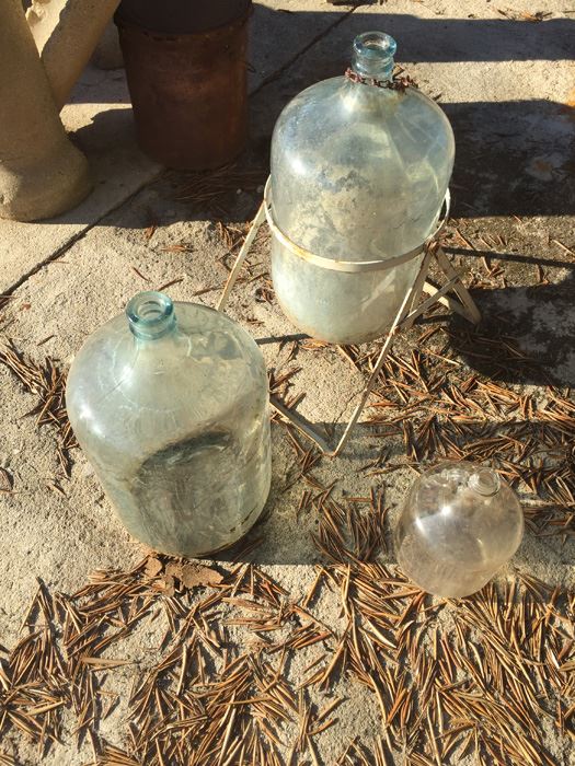 Vintage Glass Water Bottles With Metal Holder