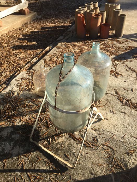 Vintage Glass Water Bottles With Metal Holder [Photo 2]