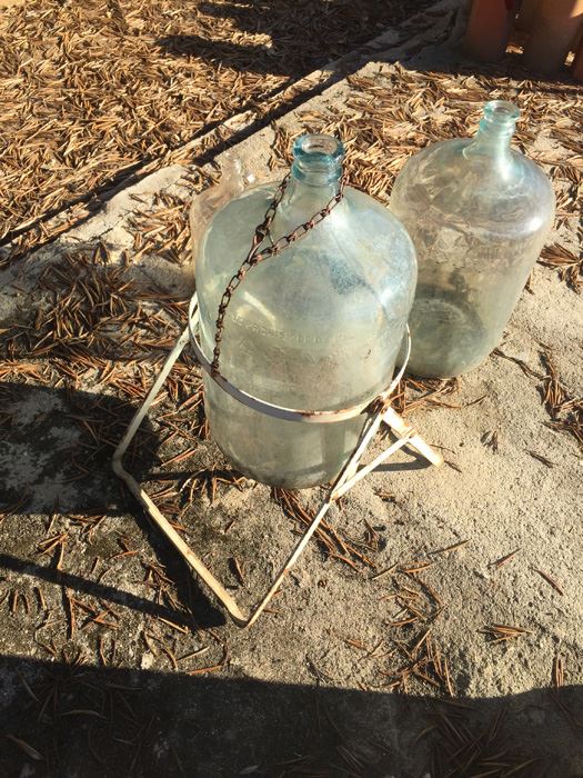 Vintage Glass Water Bottles With Metal Holder [Photo 3]