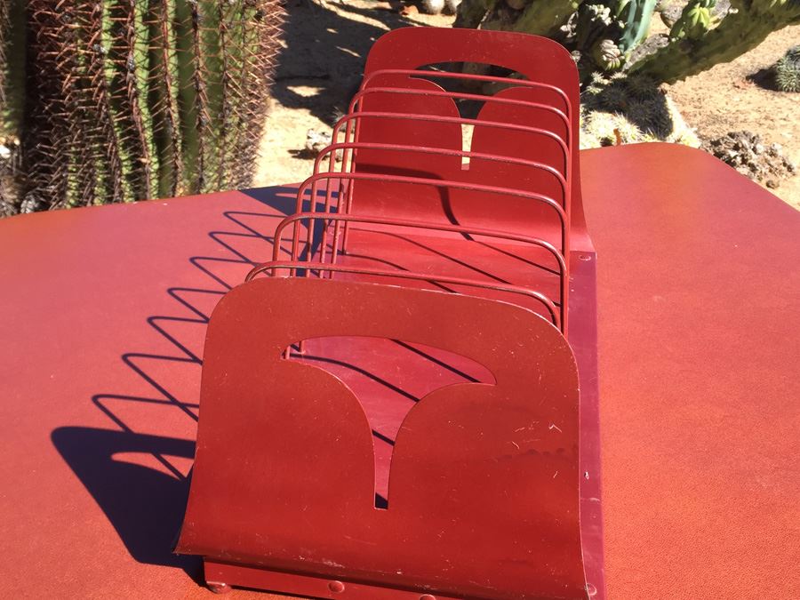 Mid-Century Red Metal Storage Organizer Record Storage [Photo 5]