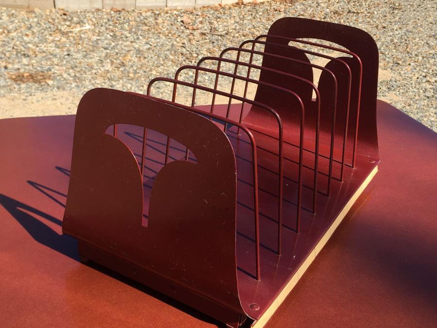 Mid-Century Red Metal Storage Organizer Record Storage [Photo 2]
