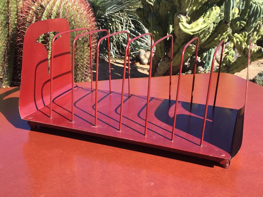 Mid-Century Red Metal Storage Organizer Record Storage [Photo 6]