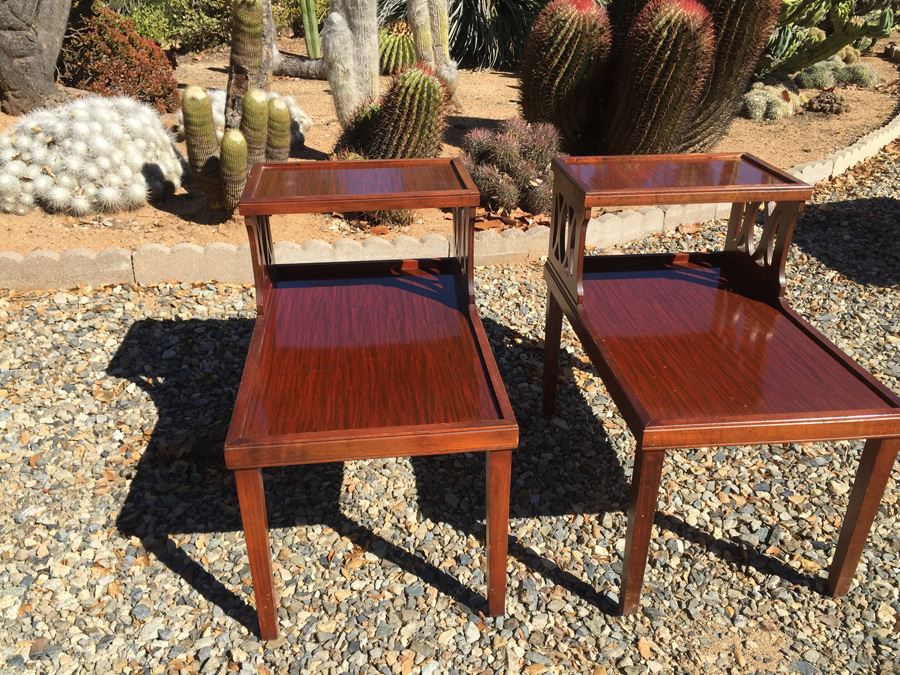 Pair Of Vintage Wooden Side Tables [Photo 2]