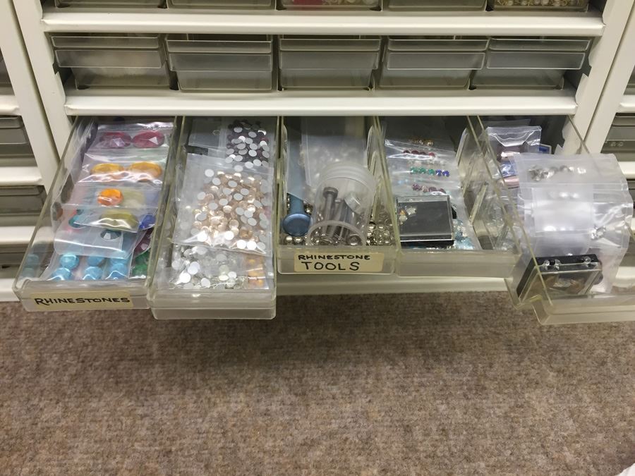 Metal Storage Bin Packed With Jewelry Making Beads And Rhinestones [Photo 2]