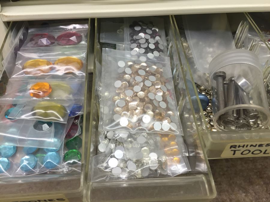 Metal Storage Bin Packed With Jewelry Making Beads And Rhinestones [Photo 3]