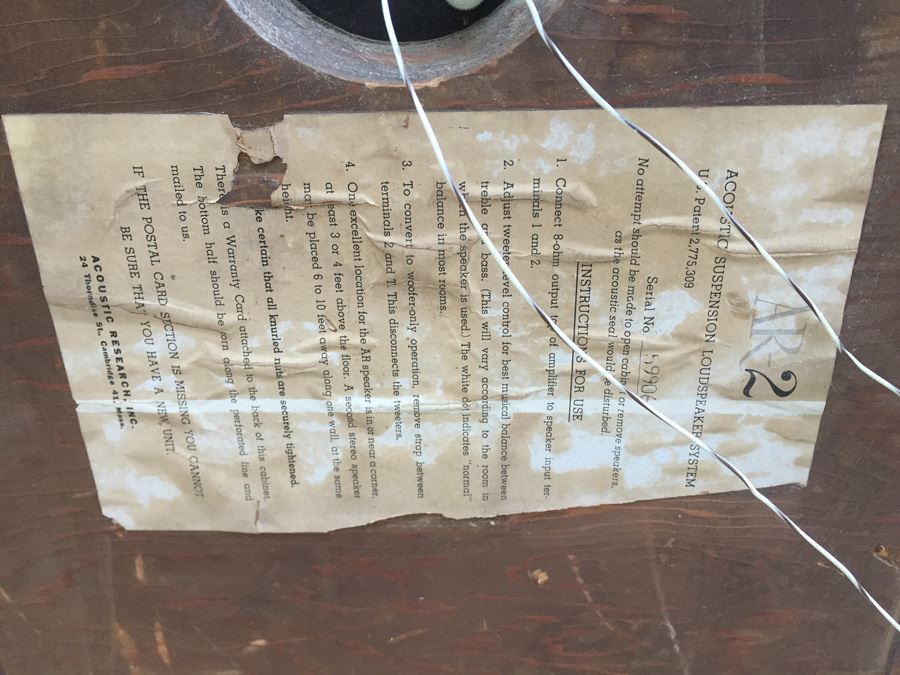 Acoustic Research AR-2 Speakers [Photo 2]