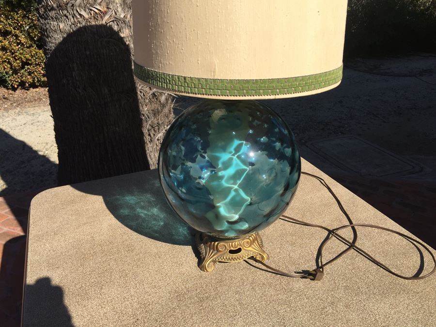 Mid-Century Blue Glass Lamp [Photo 6]