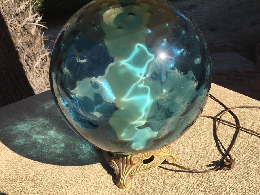 Mid-Century Blue Glass Lamp [Photo 2]