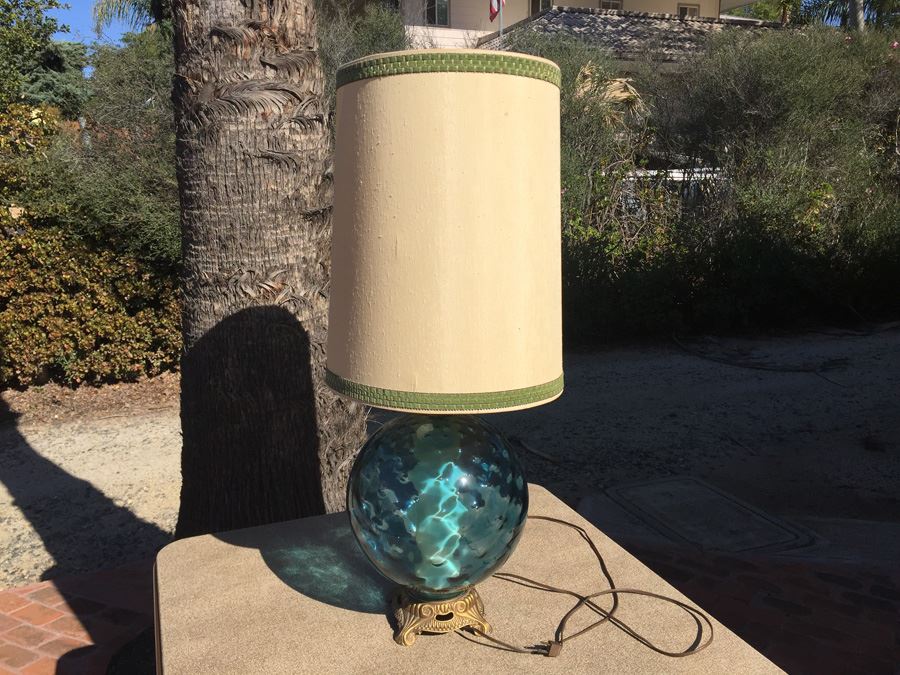 Mid-Century Blue Glass Lamp