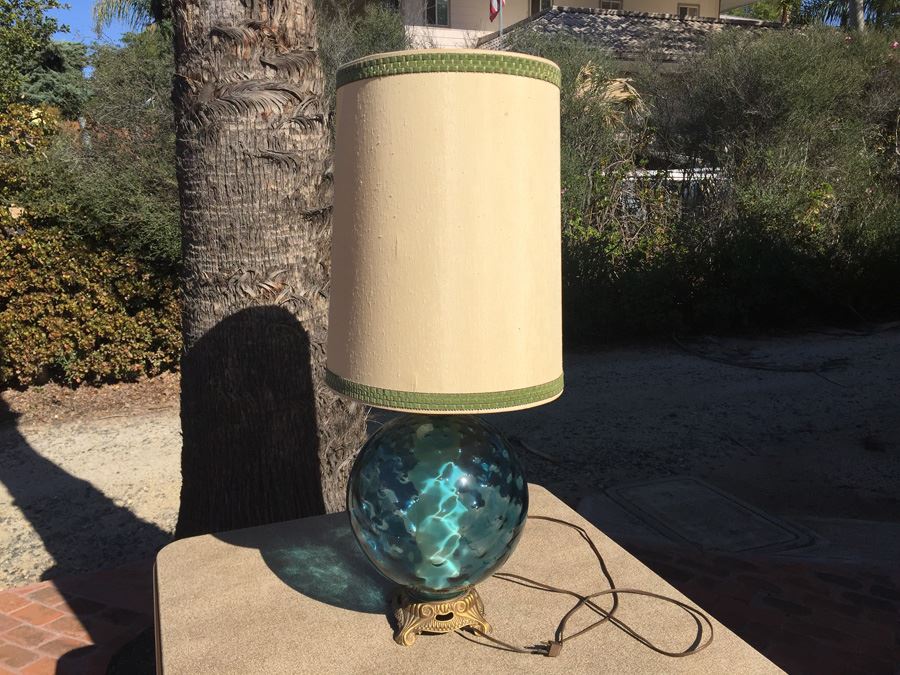 Mid-Century Blue Glass Lamp [Photo 1]