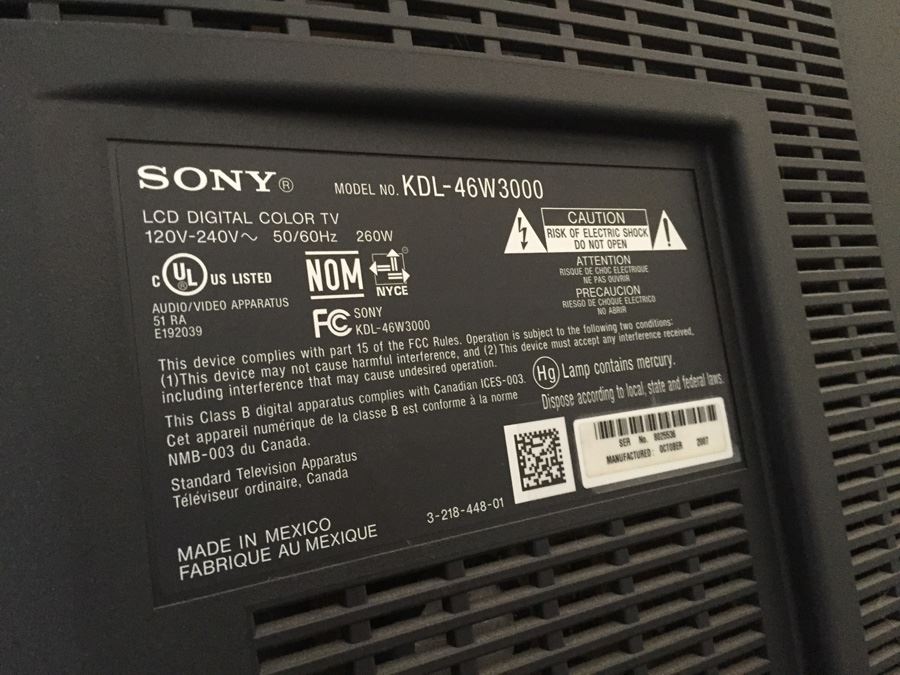 SONY BRAVIA TV KDL-46W3000 [Photo 5]