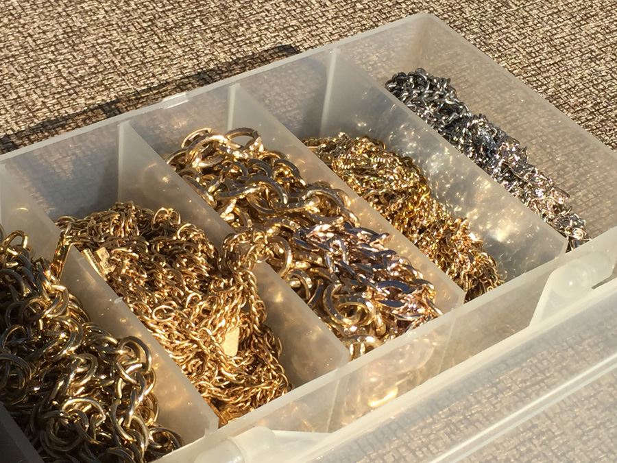 Plastic Bin Of Jewelery Making Chains