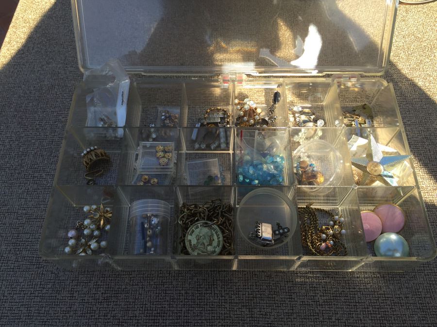 Plastic Bin Of Jewelery Making Parts