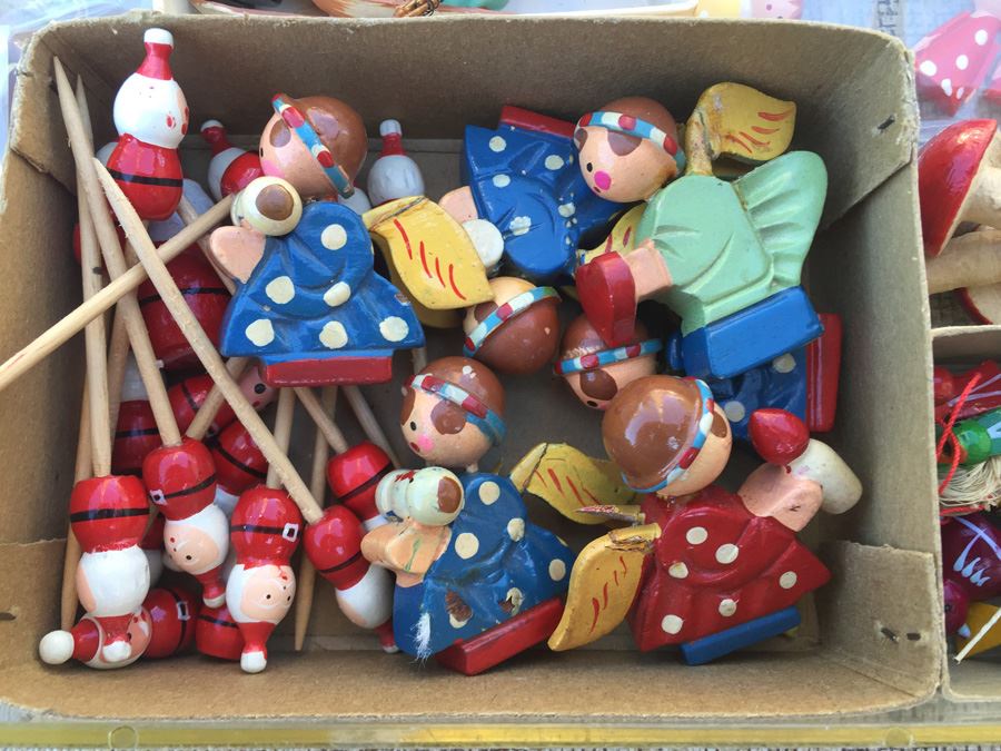 Plastic Bin Of Hand Painted Wooden Ornaments [Photo 3]