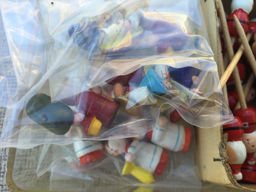 Plastic Bin Of Hand Painted Wooden Ornaments [Photo 8]