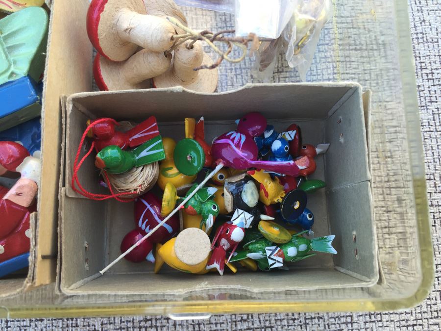 Plastic Bin Of Hand Painted Wooden Ornaments [Photo 4]