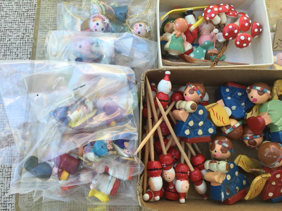 Plastic Bin Of Hand Painted Wooden Ornaments [Photo 2]