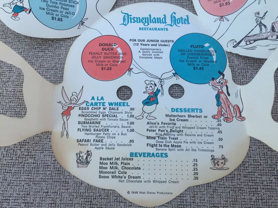 Vintage DISNEY Mickey Mouse Menu 1968 Disneyland Hotel Restaurants