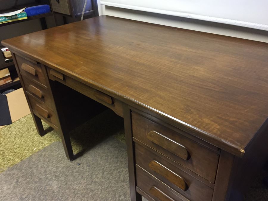 Vintage Solid Walnut Desk With Glass Top [Photo 5]